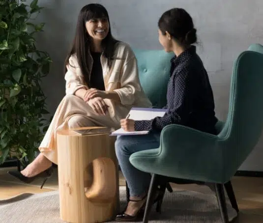 Two female executives meeting.